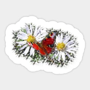 blooming daisies with a butterfly Sticker